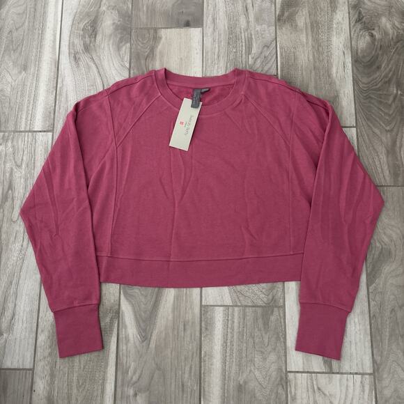 Sweaty Betty After Class Crop Sweatshirt Adventure Pink Organic Cotton Sz L NWT - Picture 1 of 9